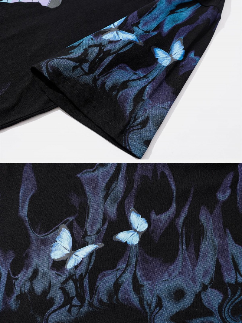 T Shirts Aelfric Eden Blue Flame Butterfly Tee Noir | NYA-07221823